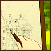 Illustration of a hand drawing of a building